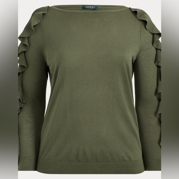 Lauren Ralph Lauren Ruffled Silk-Blend Sweater Admiral Green Women’s 1X - Picture 3 of 13
